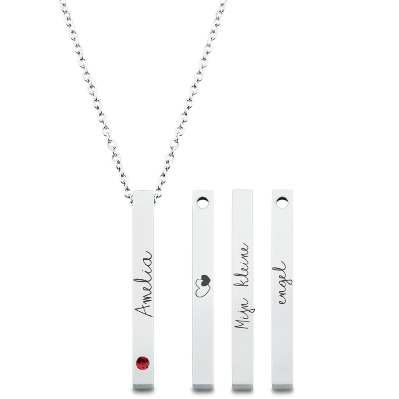 Personalised 4-Side Necklace with 1 Birthstone